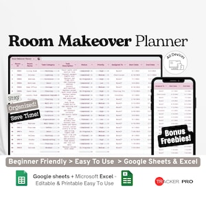 Room Makeover Planner Google Excel, Interior Design Budget Sheet, DIY Room Renovation Tracker, Decor Planning Template Google Sheets