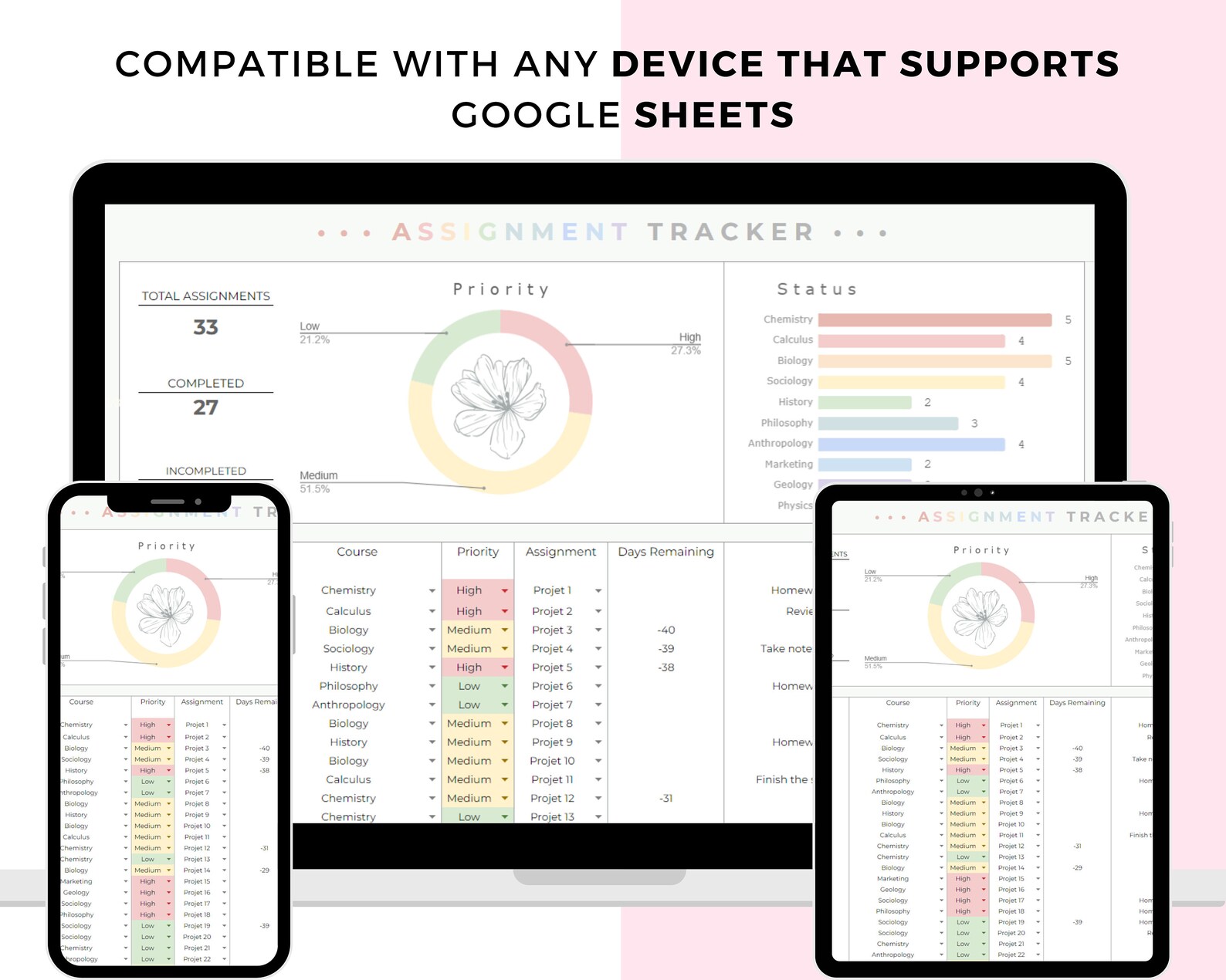 Assignment Tracker Google Sheets and Excel Spreadsheet Template ...