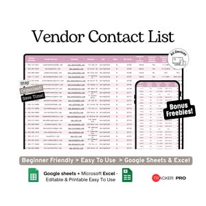 Vendor Contact List Google Sheets Template (Business Vendors, Suppliers and Service Provider Management Spreadsheet)