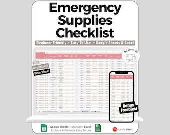 Emergency Supplies Checklist, Survival Gear List, Hurricane Evacuation Disaster Preparedness Planning Google Sheets
