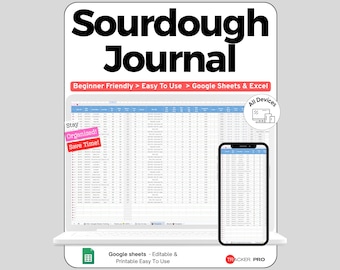 Sourdough Baking Journal Google Sheets, Starter Feeding and Bake Log Template, Hydration Proofing Spreadsheet for Bakers, Bread Baking Tool