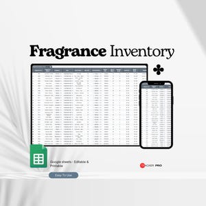 Fragrance Inventory Tracker, Perfume Organizer Google Sheets, Fragrance Collection Inventory Template, Beauty Organization Excel Spreadsheet