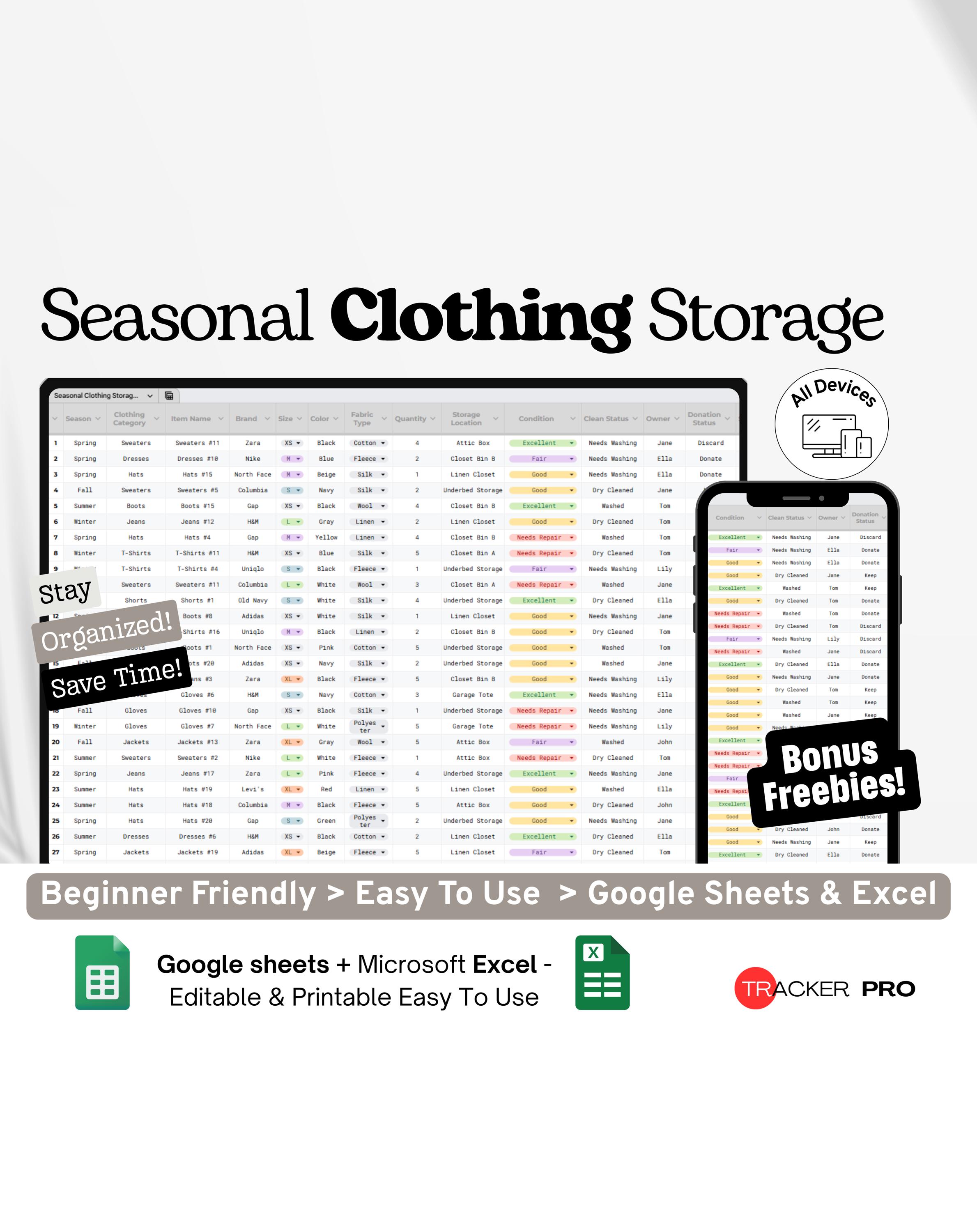 Clothes Register Example Seasonal Clothing Storage Checklist Google Excel, Wardrobe Rotation ...