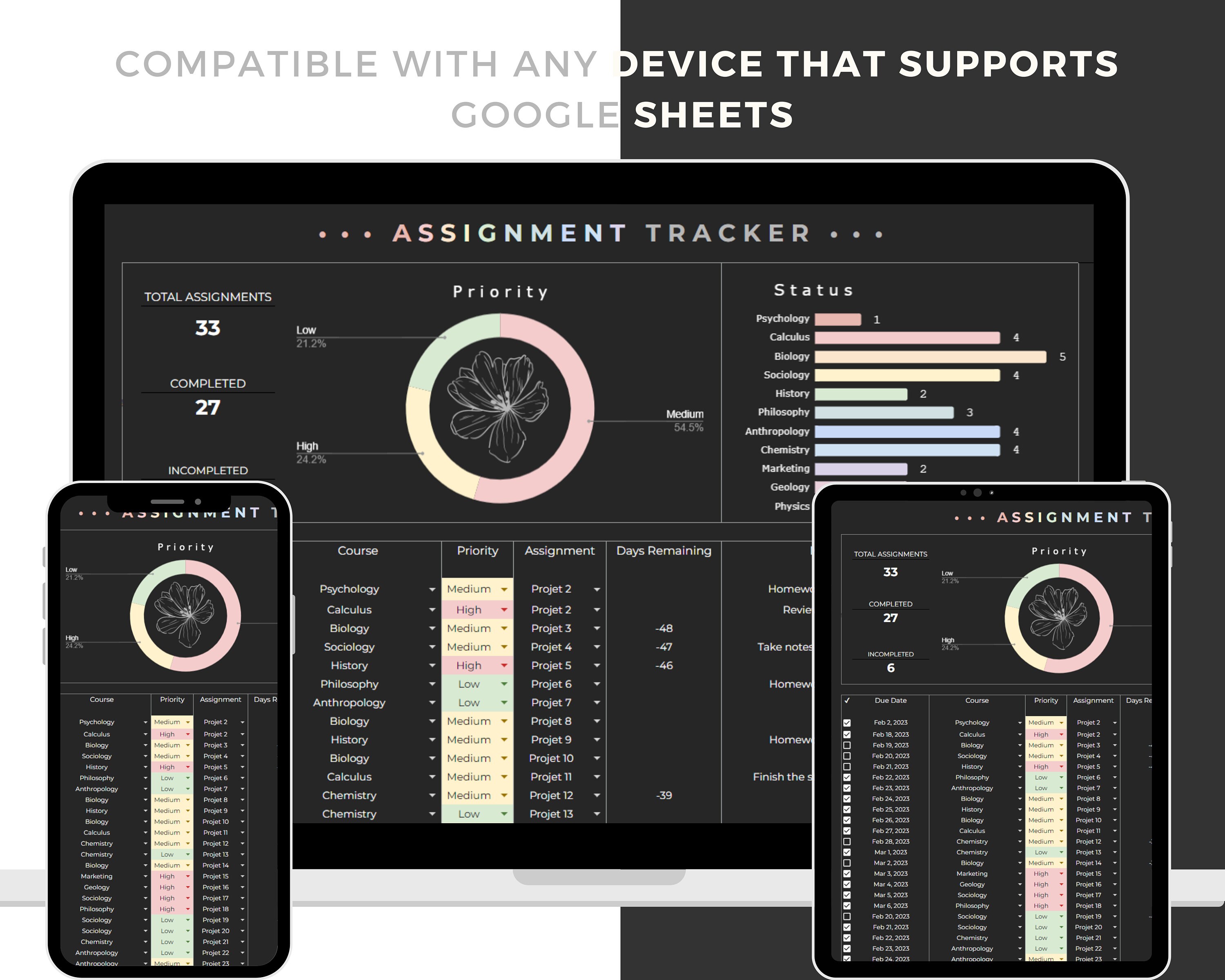 School Planner Spreadsheet Assignment Tracker Google Sheets - Etsy
