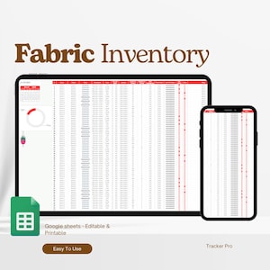 Fabric Inventory Tracker Excel Spreadsheet, Sewing Organizer, Fabric Stash, Sewing Planner, Sewing Planner, Fashion Template Google Sheets
