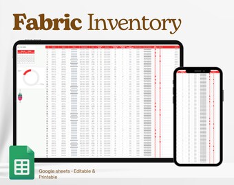 Fabric Inventory Tracker Excel Spreadsheet, Sewing Organizer, Fabric Stash, Sewing Planner, Sewing Planner, Fashion Template Google Sheets