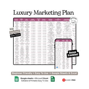 Luxury Marketing Plan Google Sheets Template High-End Real Estate, Luxury Branding and Premium Marketing Campaign Tracker, Excel Template