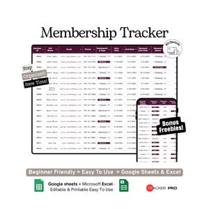 Membership Program Sign-Up and Renewal Tracker Google Sheets Template (Member Database, Renewals and Subscription Log)