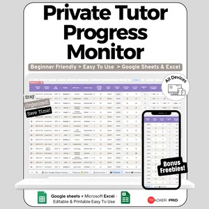 Kalkylblad för handledarens framsteg för Google Sheets och Excel. Sessionsspårning och betygsöversikt. Redigerbar.