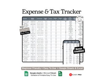 Expense and Tax Deduction Tracker Google Sheets Template, Business Expenses, Tax Deductions and Self-Employed Finance Log, Excel Template