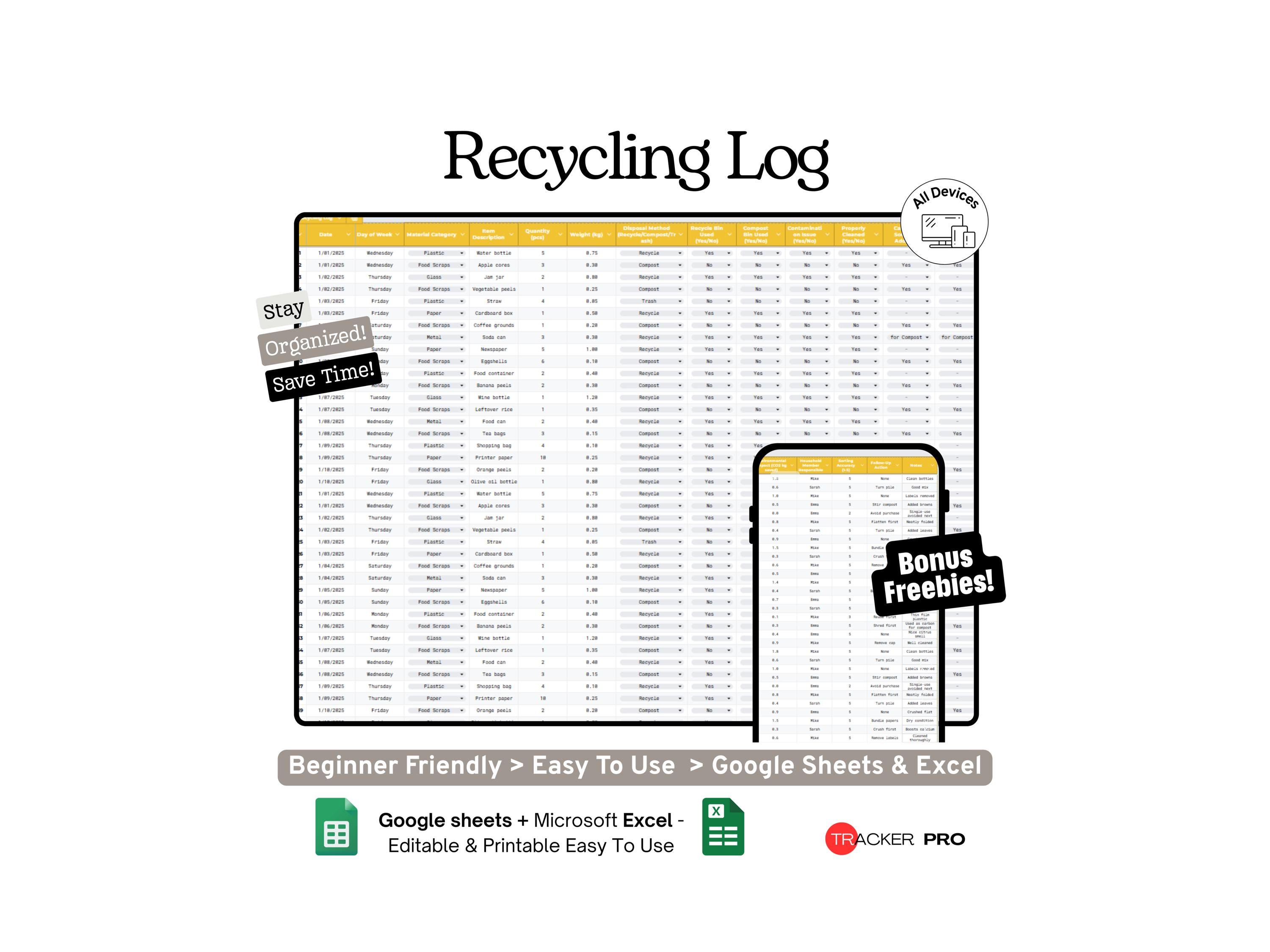 Compost Tracking Form Recycling and Compost Sorting Log Google Sheets, Track Recycling Bins ...