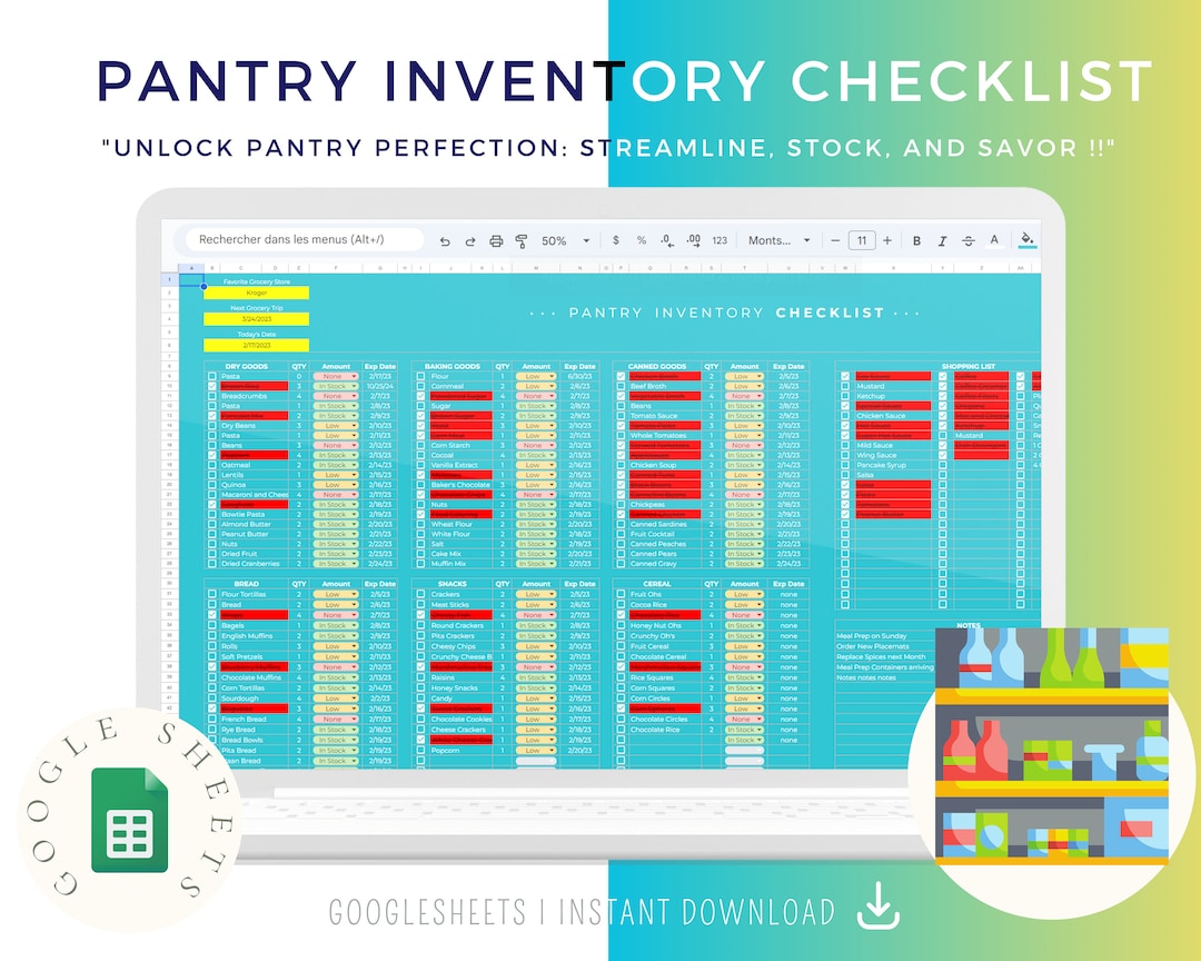 Pantry Tracker, Pantry Inventory Template, Pantry List, Food Inventory