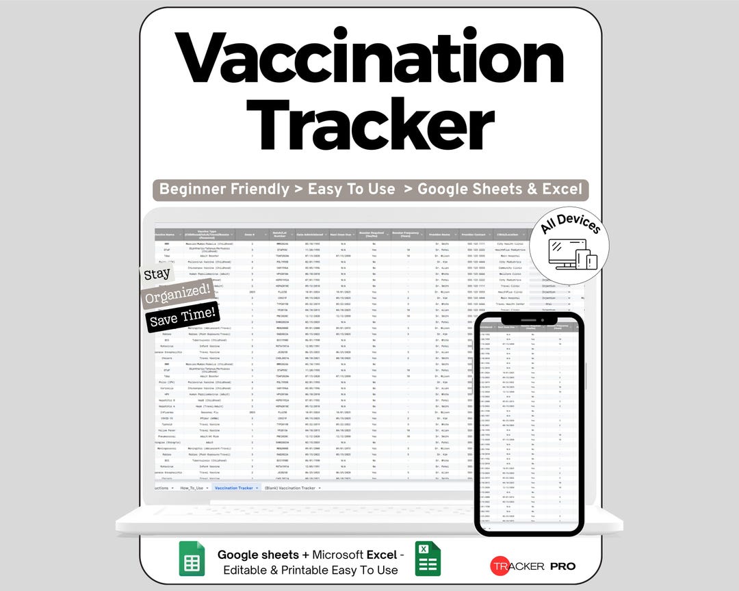Vaccination and Immunization Record Excel Google Sheets , Track ...