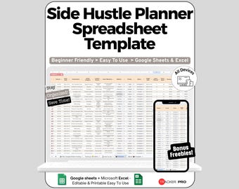 Side Hustle Planner Spreadsheet Template Google Sheets, Income Tracker Excel Spreadsheet