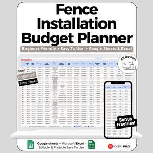 Fence Budget Spreadsheet for Google Sheets and Excel Outdoor Project Cost and Planning Dashboard