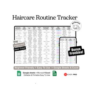 Google Sheets-Vorlage für Haarpflegeroutine und Produktreaktionsverfolgung: Haarpflegeprodukte, Waschtage, Behandlungs- und Reaktionsprotokoll (Microsoft Excel)