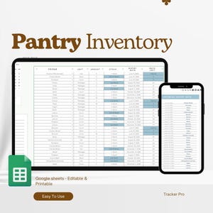 Pantry Tracker, Pantry Inventory Template, Pantry List, Food Inventory List Kitchen Checklist Pantry Inventory List Food Tracker Excel Sheet image 1