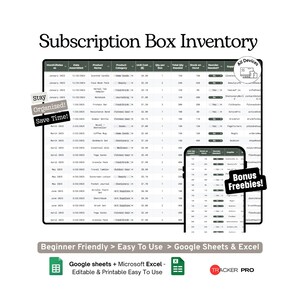 Subscription Box Business Inventory and Fulfillment Tracker Google Sheets Template Orders, Packing and Shipping Log Spreadsheet Excel