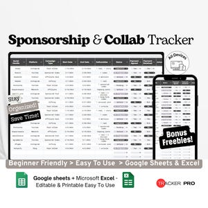 Sponsorship and Collab Tracker Google Sheets, Influencer Deal Organizer, Brand Partnership Spreadsheet Template, Excel Sheet