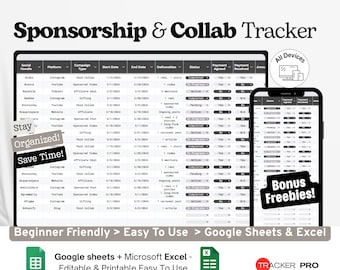 Sponsorship and Collab Tracker Google Sheets, Influencer Deal Organizer, Brand Partnership Spreadsheet Template, Excel Sheet
