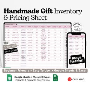 Handmade Gift Inventory and Pricing Sheet Google Excel, Craft Gift Tracker, Homemade Gift Cost Log, Gift Planner Google Sheets Sheet
