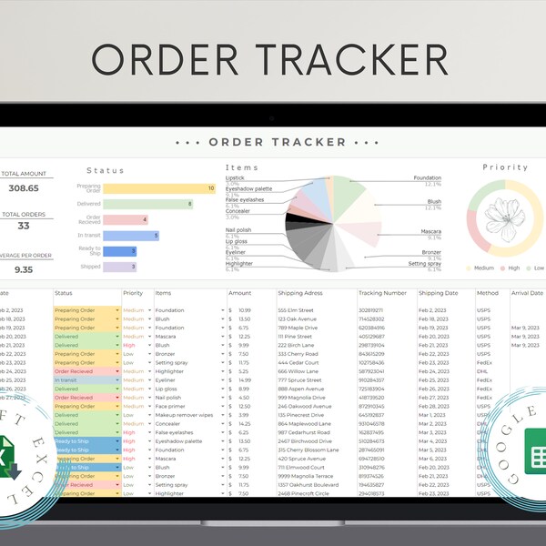 Ordertracker Spreadsheet Ordertracker Google Spreadsheets Spreadsheet voor kleine bedrijven Business Tracker Maandelijkse ordertracker Bestelling voor kleine bedrijven