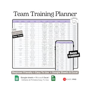 Sports Team Training Planner Google Sheets, Track Workouts, Sessions, Attendance, Goals, Players, Performance, Coach Organizer, Sports