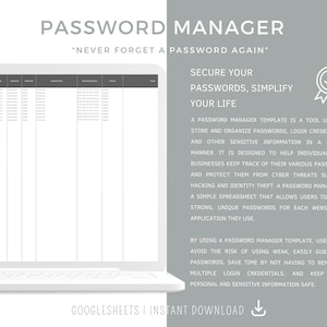 Password Tracker Spreadsheet for Excel, Password Book, Password Log Excel Template, Password Log Spreadsheet Template, Password Keeper image 3