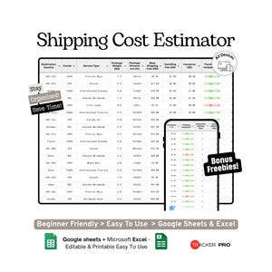 Shipping Cost Estimator Google Sheets Template (Etsy Shop, Package Weight, Carrier Rates and Delivery Pricing Calculator) Excel