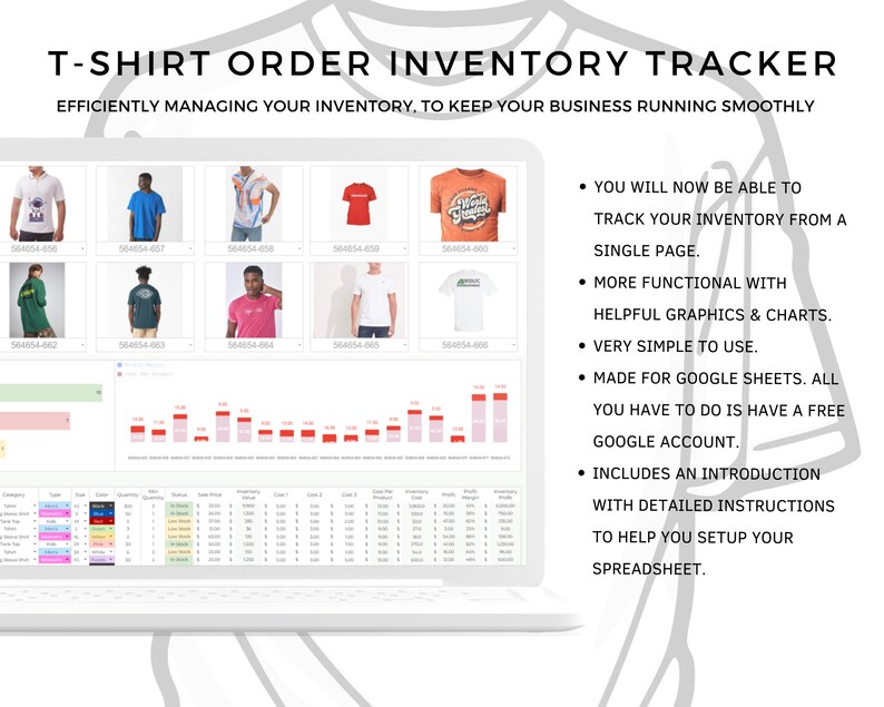 Tshirt Inventory Tracker, Tshirt Inventory Spreadsheet Template, Log