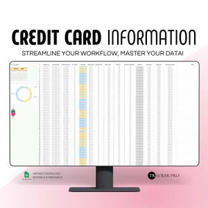 Credit Card Information Excel Spreadsheet, Credit Card Log Google Sheets, Personal Information Form, Credit Card Tracker Digital Template
