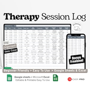 Dziennik sesji terapeutycznych w Arkuszach Google, Dziennik notatek dotyczących zdrowia psychicznego, Śledzenie wizyt u terapeuty, Szablon dziennika terapeuty w Arkuszach Google