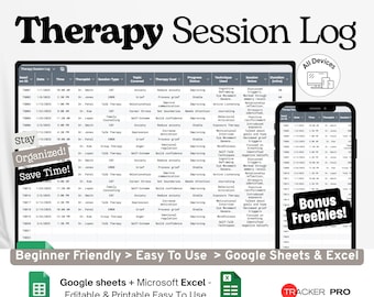 Therapiesitzungsprotokoll (Google Sheets), Tagebuch für Notizen zur psychischen Gesundheit, Terminplaner für Beratungsgespräche, Therapeutenprotokoll (Google Sheets-Vorlage)