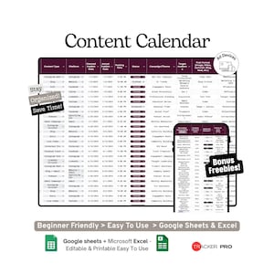Content Calendar and Posting Schedule Google Sheets Template (Social Media, Blog and Content Planning Tracker Spreadsheet)