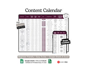 Content Calendar and Posting Schedule Google Sheets Template (Social Media, Blog and Content Planning Tracker Spreadsheet)