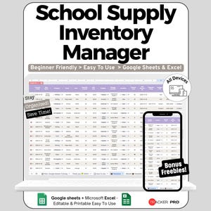 Schulmaterial-Tabelle für Google Sheets und Excel: Bestandsverfolgung und Nachbestellungs-Dashboard