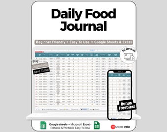 Food Journal Spreadsheet Google Sheets Template, Daily Food Diary with Calories & Macros, Nutrition Tracker and Weekly Trend Dashboard, Log