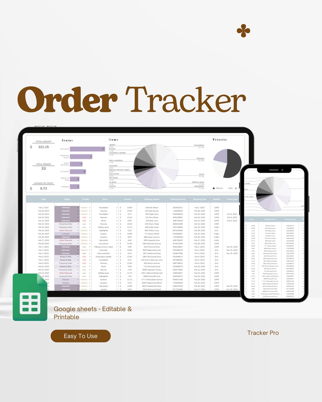 Order Tracker Google Sheets Template Small Business Spreadsheet Digital ...