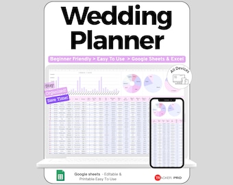 Wedding Planner Spreadsheet Google Sheets Template, Wedding Budget and Guest List Tracker, Vendor Seating Chart & Checklist Bundle, Digital