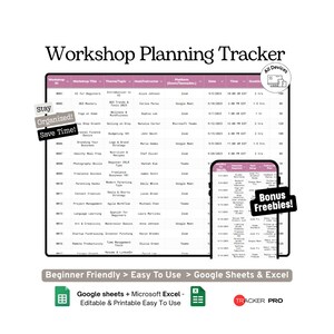 Plantilla de Hojas de cálculo de Google para el seguimiento de la planificación y registro de talleres en línea, planificación de eventos, registros y registro de asistentes en Microsoft Excel