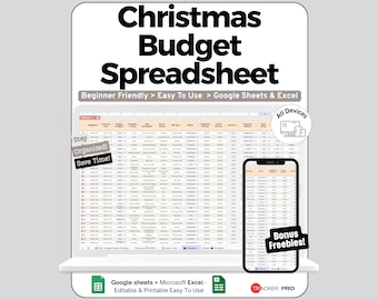 Christmas Budget Spreadsheet Google Sheets Template, Holiday Spending Tracker by Category & Person, Gift Decor Food Travel Planner, Digital