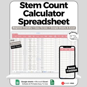Stem Count Calculator Spreadsheet Template, Flower Business, Floral Designer, Floral Design, Wedding Florist, Flower Arrangement Planner