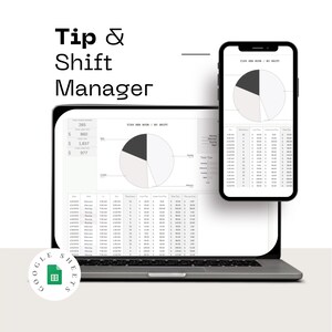 Spreadsheet voor het bijhouden van fooien in Google Sheets, overzicht van inkomsten per shift, logboek van inkomsten in de dienstensector, budgetdashboardsjabloon