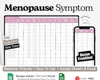 Google Excel-Tabelle zur Erfassung von Wechseljahressymptomen, Hormongesundheitsprotokoll, Wechseljahres-Tagebuch, Tabelle zur täglichen Symptomüberwachung, Wellness-Google-Tabellen