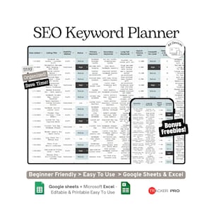 Listing and SEO Keyword Planner Google Sheets Template, Etsy SEO, Product Keywords and Shop Optimization Tracker, Excel