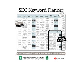 Listing and SEO Keyword Planner Google Sheets Template, Etsy SEO, Product Keywords and Shop Optimization Tracker, Excel