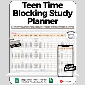 Time Blocking Spreadsheet for Google Sheets and Excel Study Scheduling and Academic Dashboard