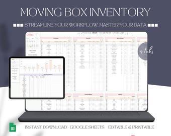 Moving Box Inventory Template, Moving Planner, Moving Box Checklist, Storage Inventory, Moving Box Content List, Moving Boxes List Google