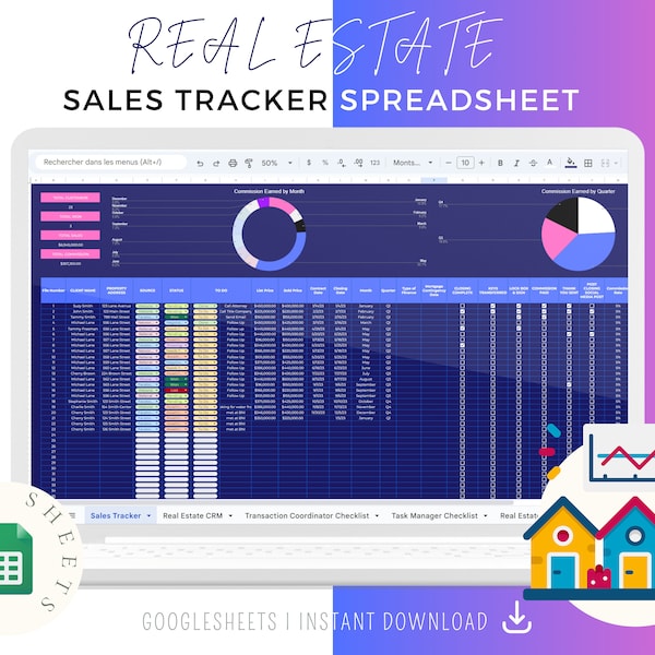 Real Estate Sales Tracker Spreadsheet - Etsy