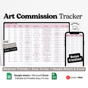 Art Commission Tracker Google Sheets, Client Request Log, Art Job Tracker, Payment & Delivery Sheet for Artists, Google Sheets Template